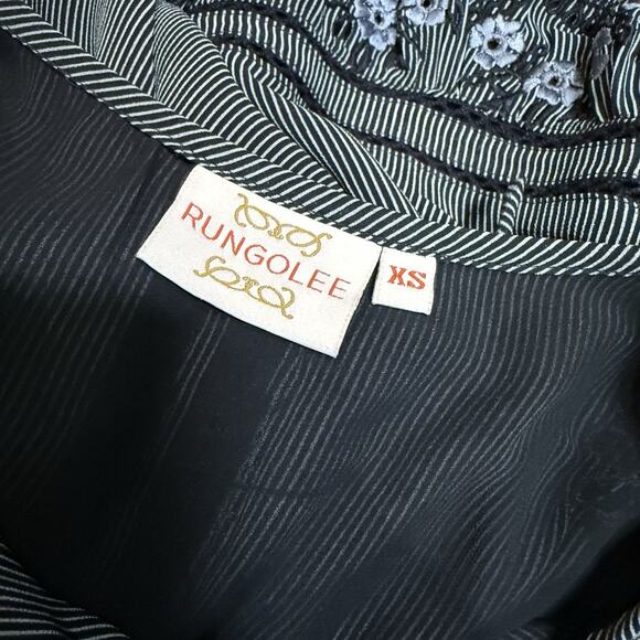 Rungolee 100% Silk Dress Black Embroidered Lace Boho Women's Size Small - Picture 7 of 11